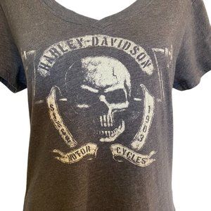 Harley Davidson Women's Large Charcoal Gray Skull T-Shirt, Made in the USA